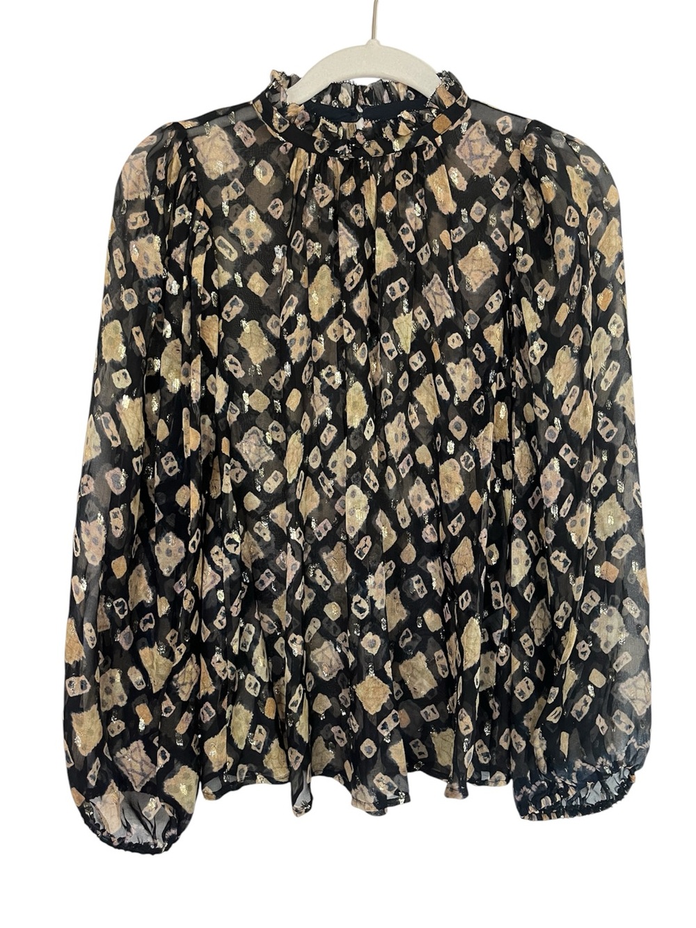 Ulla Johnson Sandrine Sheer Blouse Size 4 Midnight Metallic Silk Blend Luxury